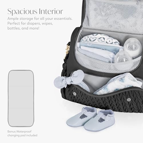 Hannah & Sophia Belle Convertible Baby Diaper Backpack & Bag in Black, Large Size, Dual Sided Water Resistant Changing Mat Included, Detachable Shoulder Straps, Easy To Use - color: Black