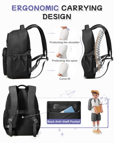 Black Backpack for School, High School Bookbag Back Pack for Teens Girls Boys, Lightweight College Backpack Book Bag for Women Men, Simple Casual Daypack Backpack Mochilas Escolares para Adolescentes - color: A2-black