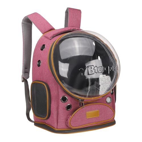 Pet Backpack Carrier, Portable and Ventilated, Oxford Cloth, Dog Cat Travel Bag with Transparent Cover 12.6", (Pink, 1 Pcs), Intended for Hiking/Camping/Traveling - color: Pink