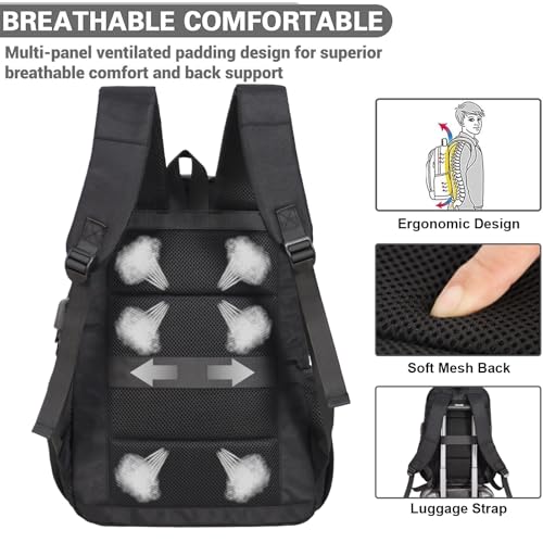 Laptop Backpack for Men Women, 17 Inch Business Travel Backpack with USB Charging Port and Anti-Theft Pocket, College School Bookbag (Black) - color: Black.