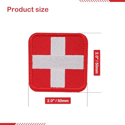 2x2-Inch Embroidered Medical First Aid Patch Cross Red Appliques with Hook & Loop for Tactical Backpacks Pouches Bags Jackets, 2 Pack - color: Red