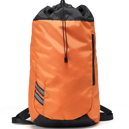 Pander Drawstring Backpack with Adjustable Shoulder Straps, Slim Gym Cinch Sack with Side Zipper Pocket, Machine Washable Polyester Daypack for Travel & Workout, Orange - color: Orange