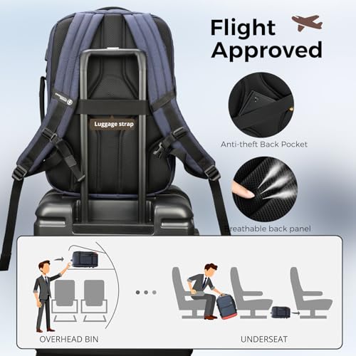 Swissdigital Design Travel Backpack 43L with USB Charging Port Laptop Backpack,TSA Friendly Flight Approved Carry-on Luggage Hand,Large Weekender Bag Fits 17 Inch Laptop Blue | SD1748-12 - color: Blue