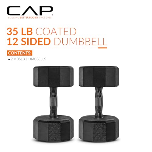 CAP Barbell Coated Dumbbell Weight | Multiple Options Pairs & Sets - size: 35 lb - Pair, style: 12-Sided - Black Handle