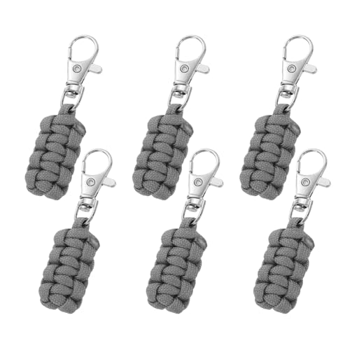 YELARXI Paracord Zipper Pull Polyester Zipper Pulls Replacement Woven Rope with Metal Clasp, 80 mm Length Fit for Backpacks Clothing Luggage Accessories - Cylinder (6 Pack, Gray) - color: Gray