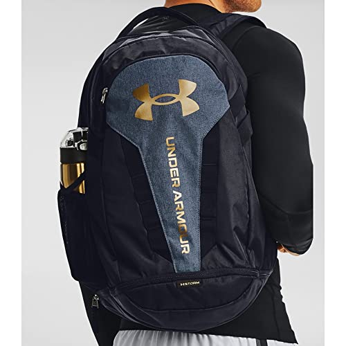 Under Armour Unisex Hustle 5.0 Backpack - color: (004) Black / Black Medium Heather / Metallic Gold Luster