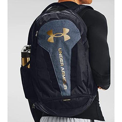 Under Armour Unisex Hustle 5.0 Backpack - color: (004) Black / Black Medium Heather / Metallic Gold Luster