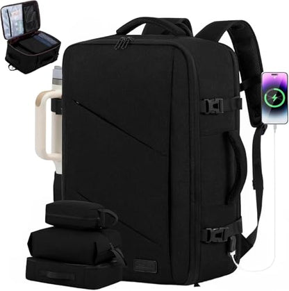 LOVEVOOK Travel Carry on Backpack, Large 40L Personal Item Travel Bag for Men & Women Flight Approved with 3 Packing Cubes, Suitcase Water Resistant Luggage Daypack Business Weekender Bag, Black - color: Black, size: 40L-4Pcs