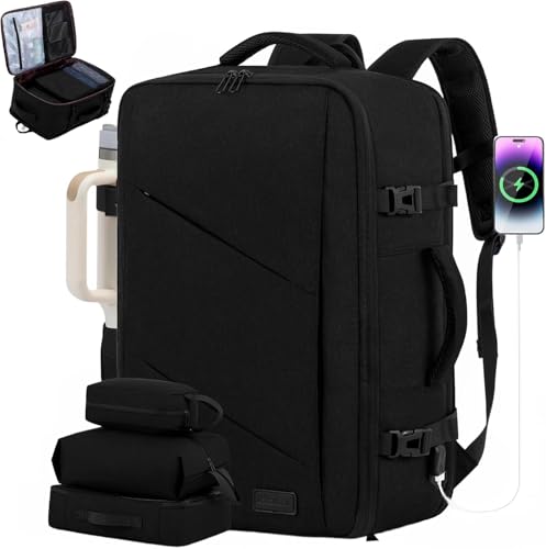 LOVEVOOK Travel Carry on Backpack, Large 40L Personal Item Travel Bag for Men & Women Flight Approved with 3 Packing Cubes, Suitcase Water Resistant Luggage Daypack Business Weekender Bag, Black - color: Black, size: 40L-4Pcs