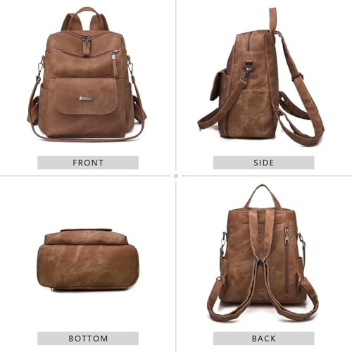 WYFJNX PU Leather Backpack Purse for Women Fashion Multipurpose Design Handbag Ladies Shoulder Bags Travel Backpack Brown - color: Brown
