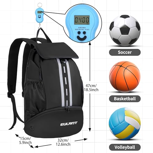 EULANT Soccer Backpack with Shoes Compartment, Waterproof Drawstring Bag for Sport Gym Swim Yoga Travel Football Volleyball - color: Upgraded Black
