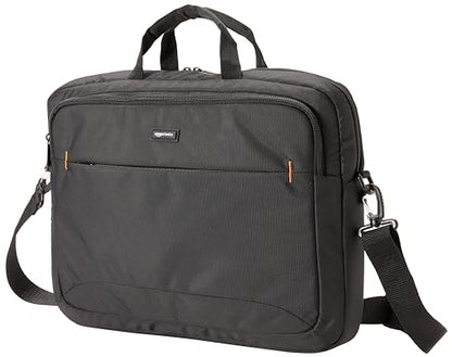 Amazon Basics Laptop Shoulder Bag with Compartments, 17.3-inch, Black, Large Capacity, Fits Dell, HP, ASUS, Lenovo, MacBook Pro and more - size: 17.3 Inch, style: 1-pack