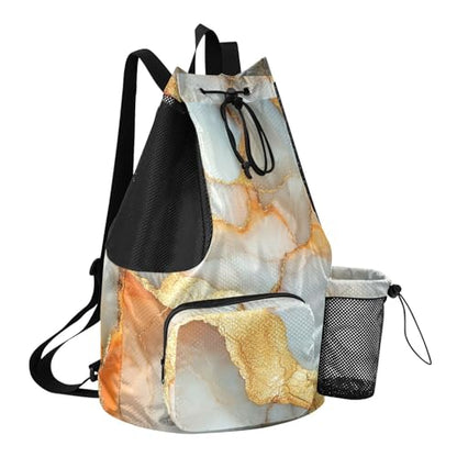Drawstring Beach Bags Pool Bag With Pockets Pull String Back Pack Waterproof Marble White Orange - color: Color 24
