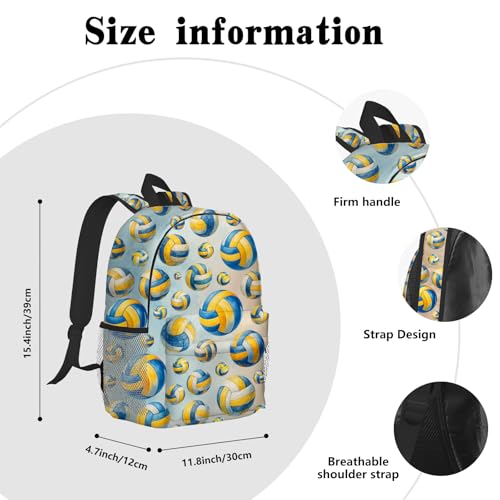 Volleyball Backpack for Kids & Youth, 16 Inch Tennis-Themed School Bookbag, Lightweight Polyester Daypack with Front Zip Pocket, Side Bottle Pocket, Padded Adjustable Straps, Unisex - color: Volleyball