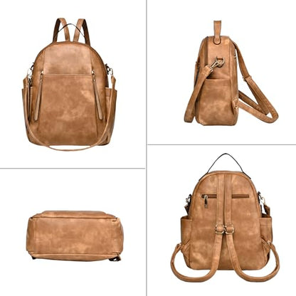 Small Backpack for Women Designer Leather Mini Backpack Purse Ladies Fashion Roomy Shoulder Handbag (Apricot) - color: Apricot