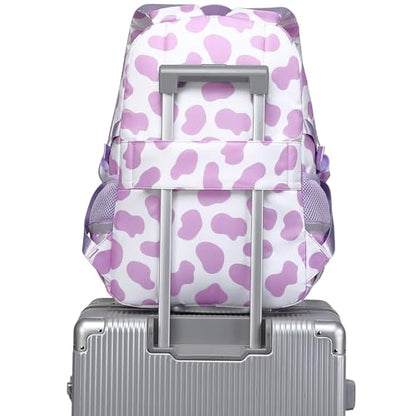 abshoo Big Student Laptop Backpack For College Women Middle High School Teen Girls Bookbag Travel Daypack (Cow Print Purple) - color: Cow Print Purple