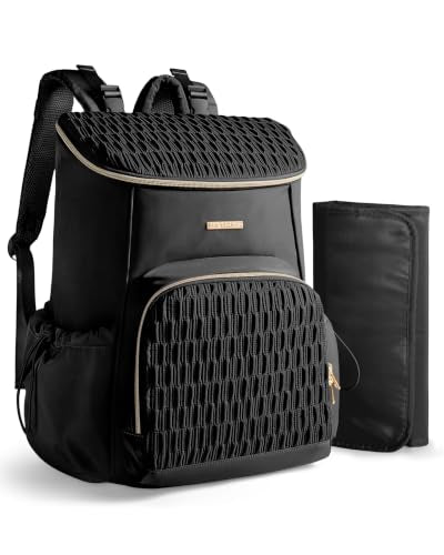 Marscamd Diaper Bag Backpack with Changing Pad, Large Baby Bag, Black | with Stroller Straps, Insulted Bottle Pockets, Luggage sleeve, for Travel & Labor Delivery - color: Black