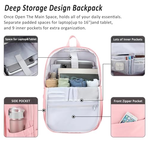 MAXTOP Deep Storage Laptop Backpack Business Anti-theft Backpacks[Water Resistant] College Computer Bookbag Fits 16 Inch Laptop - color: Light Pink, size: 15.6 inch, style: Daypack Backpacks