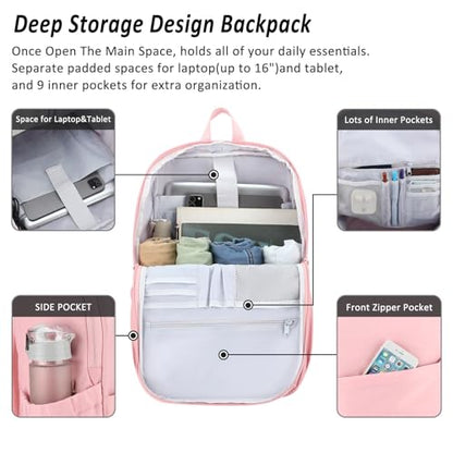 MAXTOP Deep Storage Laptop Backpack Business Anti-theft Backpacks[Water Resistant] College Computer Bookbag Fits 16 Inch Laptop - color: Light Pink, size: 15.6 inch, style: Daypack Backpacks