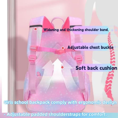 Girls Backpack, School Backpacks Rainbow Student Backpa,Kawaii Kids Backpack,Book Bag for Elementary Primary School - color: Pink