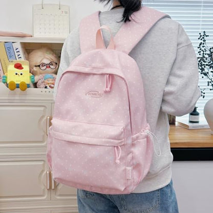Cute Aesthetic Backpack Y2K Simple Heart Star Print Kawaii Backpacks Travel Laptop Rucksack Backpack for Women (Pink) - color: Pink