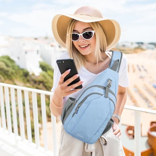 G4Free Sling Bag for Men and Women, RFID Blocking Crossbody Bag, Lightweight Sling Backpack for Travel, Hiking, Walking and Daily Use - color: Light Blue