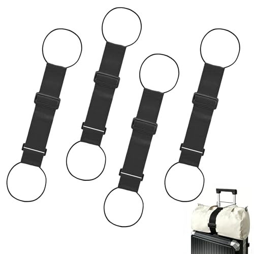 Multi Use Strong Adjustable Luggage Connector Straps for Suitcases,4 Pack Flexible Luggage Accessories Elastic Fastening Bag Strap (Black-4pcs) - color: Black-4pcs
