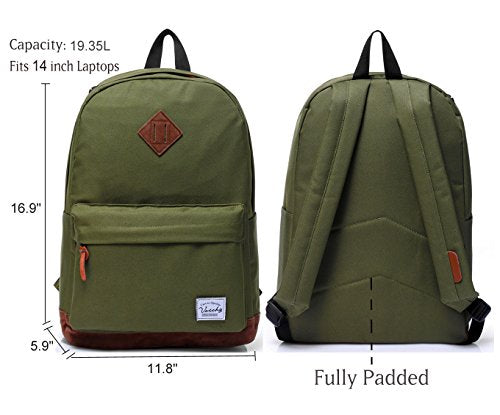 Backpack for Men Women,VASCHY Classic Water-resistant Lightweight Travel School Backpack Casual Daypack - color: Green