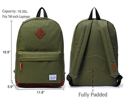 Backpack for Men Women,VASCHY Classic Water-resistant Lightweight Travel School Backpack Casual Daypack - color: Green