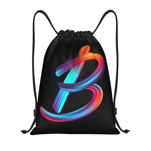 Drawstring Bags Initial Drawstring Backpack Sackpack Black Draw String Cinch Bags for Sports, Gym, Travel, Swimming, Beach, Camping, Rainbow Letter B - color: Letter-b, size: M-19.6"*16.5"