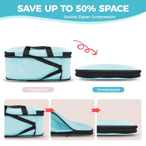 Compression Packing Cubes Set, Versatile 8pc Travel Essential Packing System- Lightweight Travel Organizers for Family & Business Travel, Space Save for Backpack, Duffel & Suitcase- Blue - color: Blue--8 Set