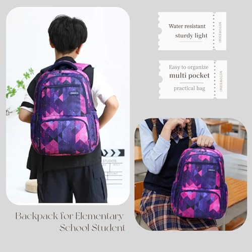 MITOWERMI Kids Backpack for Boys Girls Elementary School Bags Backpacks for Girls Children Bookbags Primary Kindergarten Backpack Purple Geometric - color: Plaid Purple