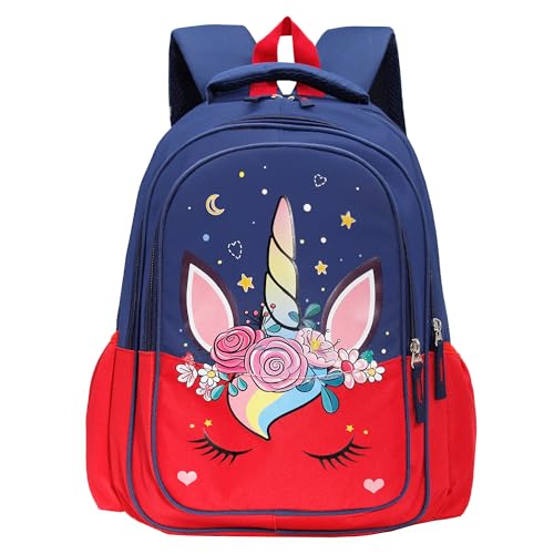 15 inch Primary School Kindergarten Schoolbag Leisure Cool Cute Cartoon Travel Backpack For Boys Girls Ages 6-10 Use - color: Red Unicorn, size: Large