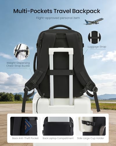 LOVEVOOK 50L Carry on Backpack, Large 17 Inch Travel Backpack for Women Men, Personal Item Bag Airline Approved with 3 Packing Cubes, Hiking Backpack Waterproof Weekender Essentials Casual Daypack - color: Black, size: 50L-4PCS