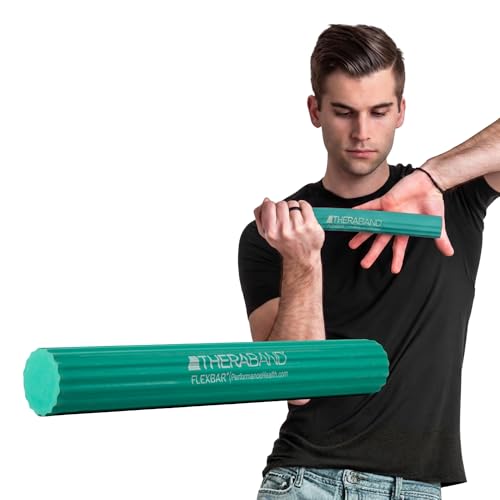 THERABAND FlexBar Resistance Bar, Medium, Green Flex Therapy Bar for Physical Therapy, Wrist & Forearm Exercise Equipment, Non Slip Grip, Compact Design - color: Green - Medium, style: Original