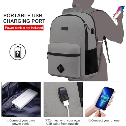 Casual Laptop Backpack,School Backpack Large Bookbag with USB for High School College Students Office Business, Grey - color: Grey, size: 15.6 Inch