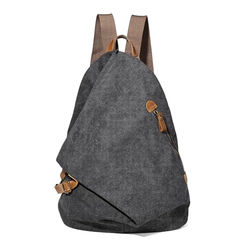 KL928 Canvas Vintage Backpack – Large Casual Daypack Outdoor Travel Rucksack Hiking Backpacks for Men Women - color: 6882-canvas-black