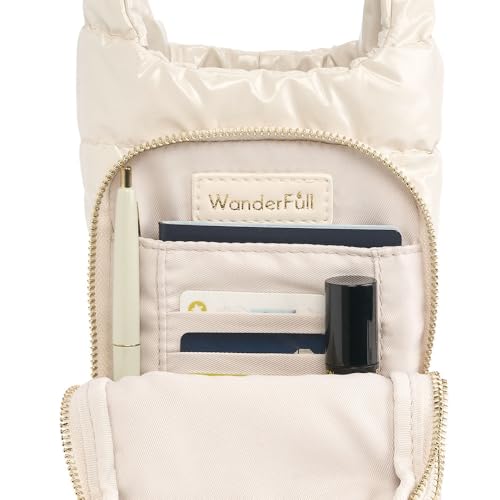 WanderFull® Original HydroBag®, Fits Up to 32 oz Water Bottle Holder with Strap, Gift for Women, Hands-Free Crossbody, Water Bottle Carrier Bag with Phone Pocket - color: Ivory Lacquer Après Ski Embroidery