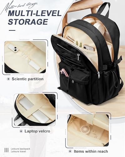 Black Backpack for Men Women, Lightweight Basic Bookbag for Teens Boys and Girls, Causal Daypack Travel Carry on Backpack fits 15.6 Inch Laptop - color: O-black