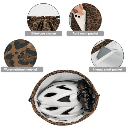 WANDF Drawstring Backpack Sports Gym Sackpack with Mesh Pockets Water Resistant String Bag for Women Men (Brown Leopard) - color: Brown Leopard