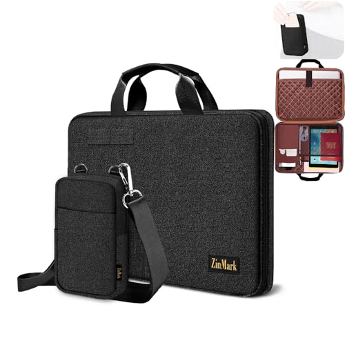 Laptop Case 15.6 Inch Briefcase Military-Grade Protection with Detachable Belt Bag, Compatible All Model of 15-16 Inch MacBook Pro and Most Popular 15.6 Inch Notebooks Chromebooks (Black) - color: Black