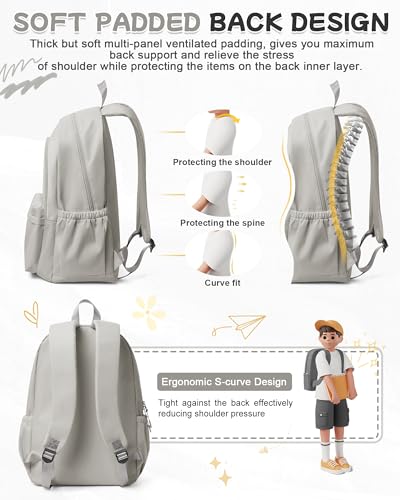 Small Grey Backpack for School Women Girls, Waterproof Bookbag Cute High School Backpack for Men Teen Boys, Lightweight Travel College Back Pack Mochilas Escolares para Casual Daypack - color: A0-grey