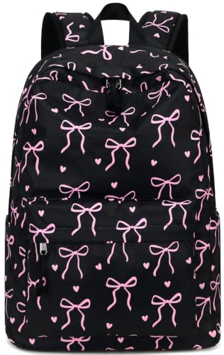 Bluboon School Backpack for Teen Girls Women Laptop Backpack College Bookbags Middle School Travel Work Commuter Back Pack - color: Black Base Pink Bow & Heart