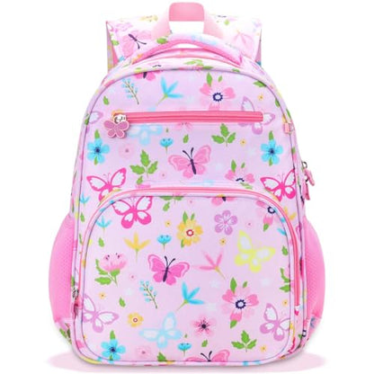 RHCPFOVR Kids Backpack for Girls - Girls Backpack 3-8 Ages Butterfly for Kids 15 Inch School Bookbag for Kindergarten Elementary School Bookbag for Girl 1st 2nd Grade - style: Pink Flowers