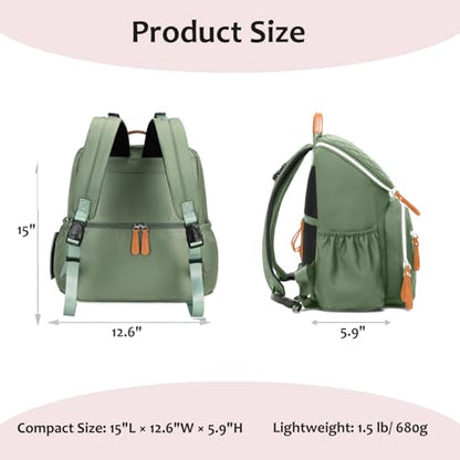 LORADI Lightweight Diaper Bag Backpack, Baby Shower Gifts, Green | Stroller Clips, Insulated Pockets, Water-resistant, Easy to Clean, Durable - color: Green