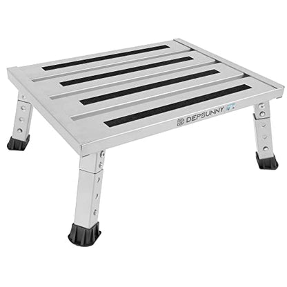 Adjustable Height Aluminum RV Step, Stable Foldable Platform Step Stool, Supports Up to 1,000 lb, Non-Slip Rubber Feet and Platform Mat, Easy to Carry (Silver) - color: Silver