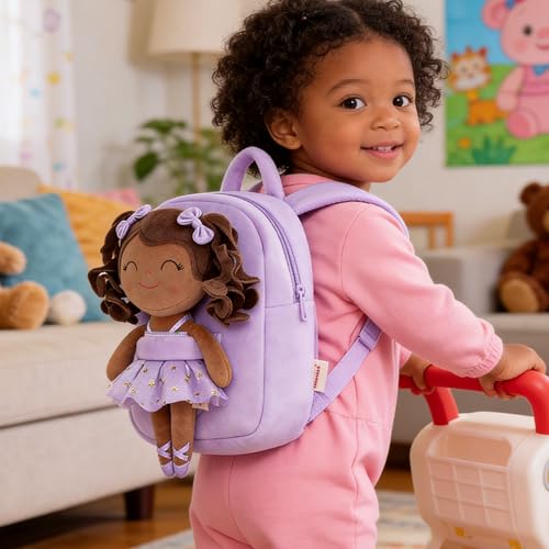 Gloveleya Toddler Backpack Baby Ballerina Girl Gifts Plush Curly Hair Ballet Backpack - Black Purple 9 inches - color: A02 Black Purple Backpack, size: 9 inches