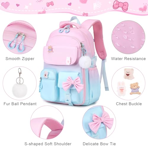 ACESAK Girls Backpack - 3PCS Backpack for Girls Cute School Backpacks for Girl Kindergarten Elementary Preschool Middle Kids School Bags with Lunch Box Pencil Case Set (Pink Blue) - color: Pink Blue