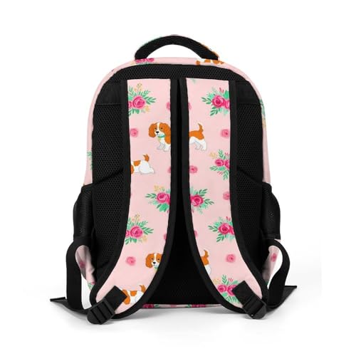 Nurse Teacher Laptop Backpack Cavalier King Charles Spaniel Pink Floral Dog, Cute Travel Backpack Purse with Tumbler Holder for Women College Work Commute - color: Pattern (335)