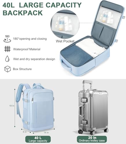 RDTGO Travel Backpack For Women,Personal Item Travel Bag Fits 17" Laptop,Flight Approved Carry-On Backpack, Hiking Backpack,Waterproof Outdoor College Casual Daypack (Blue) - color: Blue